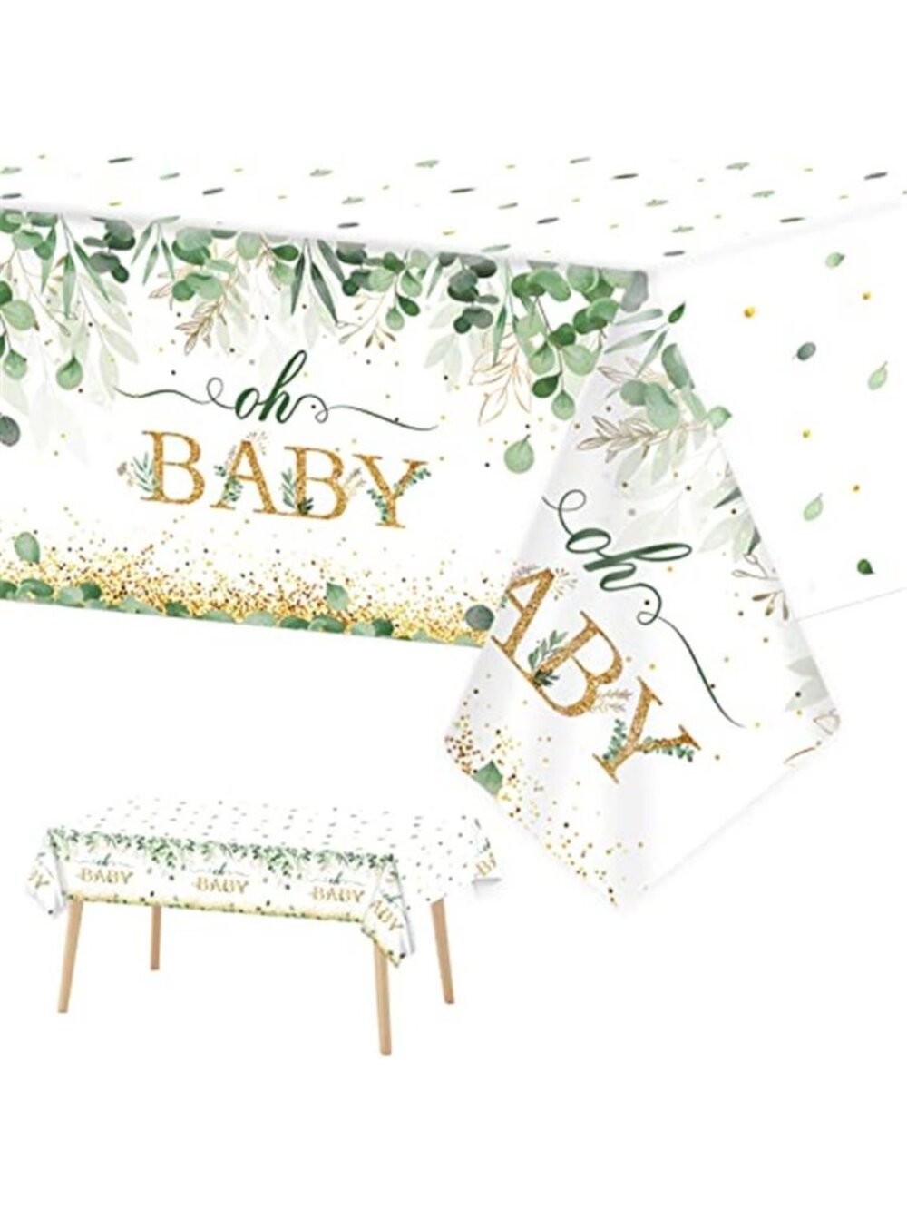 Sage Green Baby Shower Tablecloth Eucalyptus Disposable Party Table Cover